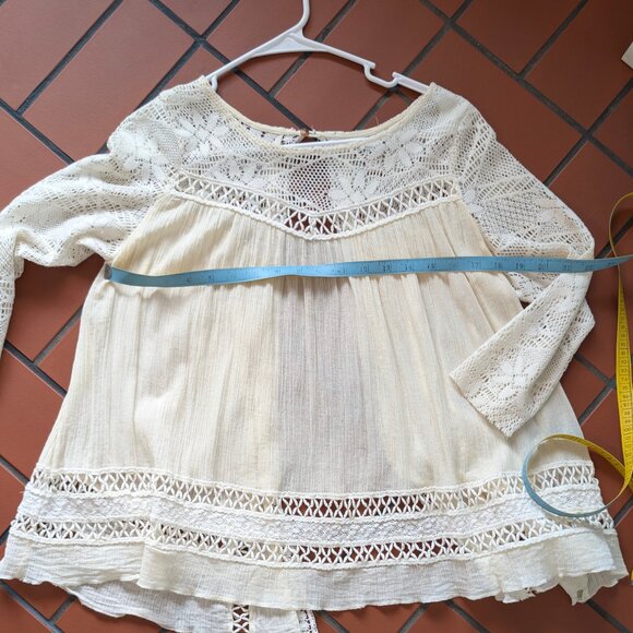De Philo  Golden Tote Open Back La Boheme Blouse Medium Boho White Lace Crochet - Picture 8 of 16
